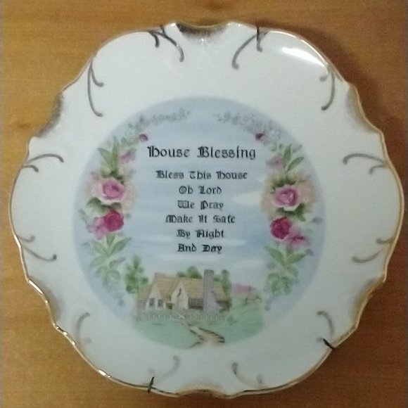 Ceramic House Blessing Plate Gold Gilded Made in Japan - Picture 1 of 16